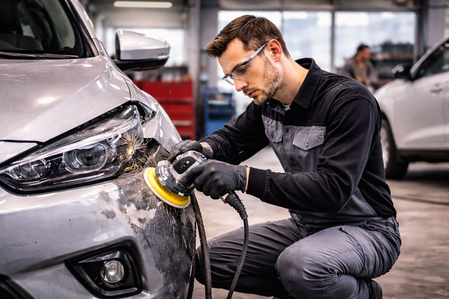 A vehicle being repaired at an approved accident repair centre